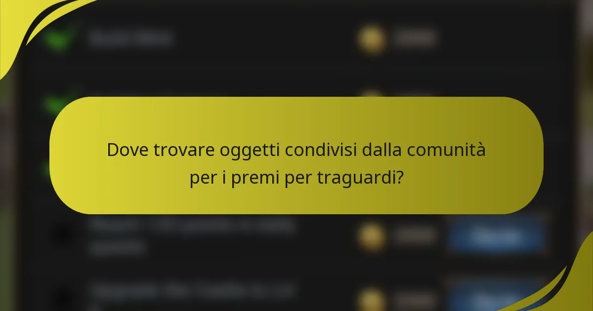 Dove trovare oggetti condivisi dalla comunità per i premi per traguardi?